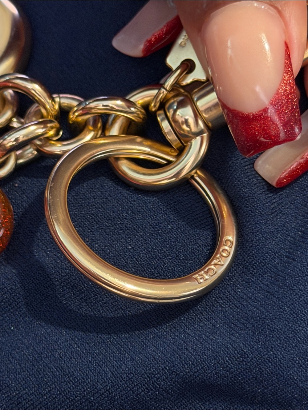 Coach Gold-Tone Heart Keyring with Red Glitter Heart Accent - Picture 5 of 5